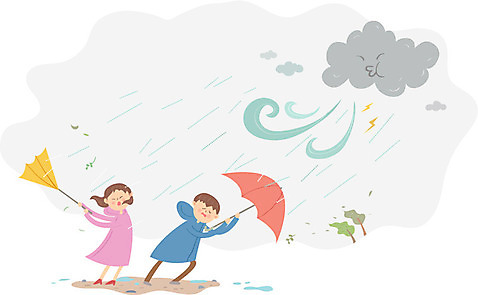 전신 여자 남자 일러스트 우산 바람 날씨 성인 두명 비_날씨 우비 비구름 태풍 AI_파일형식 국내일러스트 자연요소 옷 사람 자연재해 먹구름 파일형식 벡터 구름_자연