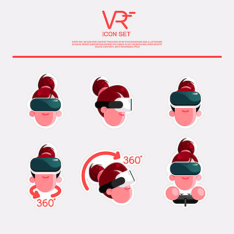 아이콘 여자 얼굴 여러명 성인 세트 게임 체험 360도 가상현실 오큘러스 VR기기 2D아이콘 AI파일 다수 컨셉 놀이 사람 신체부위 기계 각도 파일형식 벡터