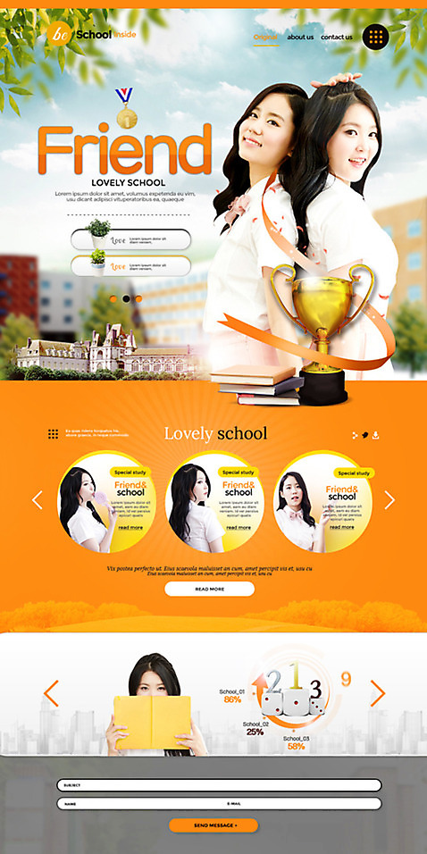 PSD 템플릿 학생 여자 웹템플릿 학교 여러명 성인 책 홈페이지 주황색 홈페이지시안 우정 한국인 트로피 대학교 랜딩페이지 성인여자만 이미지템플릿 교육 컬러 다수 사람 동양인 친구 상_우승 여자만 성인만 파일형식