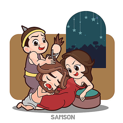 캐릭터 여자 남자 기독교 일러스트 가위_도구 세명 교회 성경 천주교 잠 자르기 성경학교 데릴라 삼손 AI_파일형식 일러캐릭터 종교 종교용품 학교 종교건축 모션 문구용품 사람 건물 파일형식 벡터
