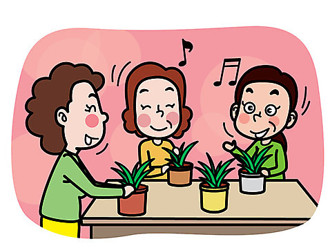 여자 화초 일러스트 성인 취미 세명 모임 원예 수다 사교 사교모임 성인여자만 AI_파일형식 국내일러스트 식물 대화 사람 여자만 성인만 파일형식 벡터