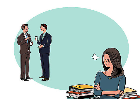 전신 PSD 여자 남자 커피 일러스트 회사 휴식 서기 들기 앉기 상반신 성인 세명 팔짱 금지 분노 업무 직장인 비즈니스맨 비즈니스우먼 비교 성차별 차별 국내일러스트 직업 감정 음료 컨셉 비즈니스 모션 사람 작업 파일형식