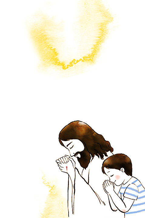 PSD 남자 기독교 종교 어린이 일러스트 상반신 성인 두명 기도 예수 번짐 수채화_물감 국내일러스트 사람 신_종교 파일형식 효과