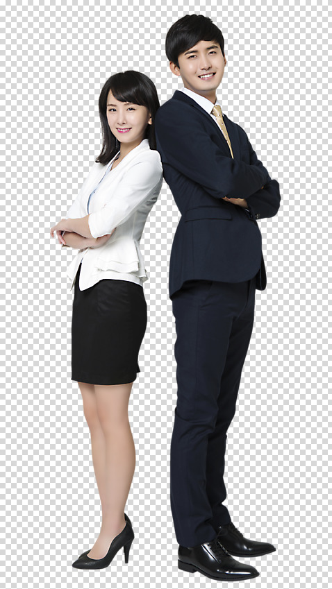 전신 편집이미지 여자 남자 서기 앉기 20대 성인 두명 옆모습 팔짱 한국인 등맞대기 비즈니스맨 비즈니스우먼 PNG 성인만 편집소스 미소_표정 뷰포인트 비즈니스 모션 표정 사람 동양인 청년 직장인 파일형식