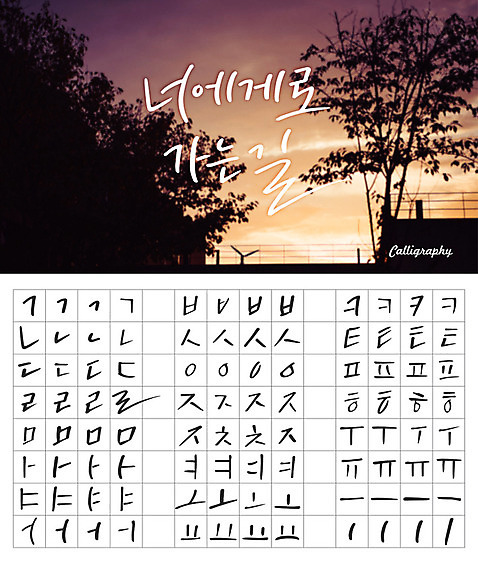 나무 손글씨 캘리배경 백그라운드 일러스트 캘리그라피 하늘 타이포그라피 한글 사람없음 세트 노을 감성 모음 자음 조합형타이포 AI_파일형식 국내일러스트 자연요소 식물 문자 컨셉 파일형식 벡터