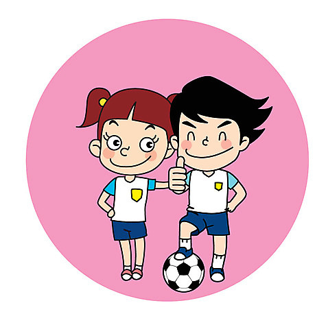 전신 캐릭터 여자 남자 어린이 스포츠 일러스트 축구공 웃음 두명 축구 최고 AI_파일형식 일러캐릭터 공 축구용품 표정 사람 구기 파일형식 벡터