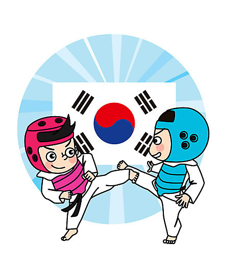 전신 캐릭터 남자 어린이 스포츠 일러스트 도복 두명 경쟁 보호장비 태권도 태권도복 AI_파일형식 일러캐릭터 옷 컨셉 사람 격투기 장비 파일형식 벡터