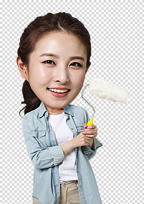 편집 편집이미지 여자 페인팅 한명 웃음 들기 상반신 20대 앞모습 한국인 페인트롤러 DIY PNG SD캐릭터 편집소스 캐릭터 1 뷰포인트 모션 표정 사람 동양인 청년 취미 파일형식