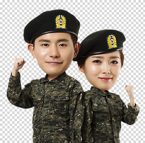 편집 편집이미지 여자 남자 웃음 상반신 20대 두명 앞모습 파이팅 군인 한국인 군복 PNG 군모 SD캐릭터 편집소스 직업 캐릭터 뷰포인트 유니폼 모션 표정 사람 동양인 청년 군용 국군 파일형식