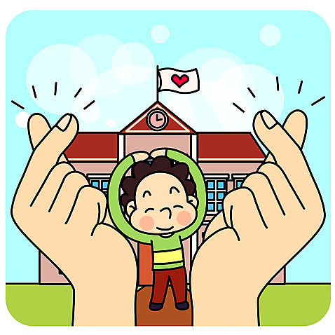 손 남자 어린이 일러스트 학교 두명 신체부위 양손 하트 깃발 도움 구출 예방 손하트 자살방지 자살예방 AI_파일형식 국내일러스트 모양 교육 컨셉 사람 손짓 파일형식 벡터