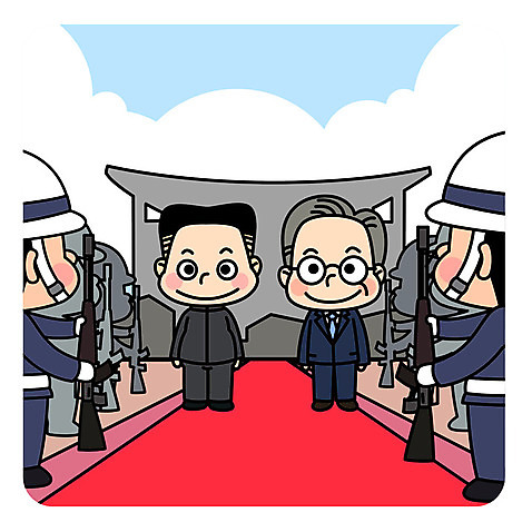 전신 남자 일러스트 여러명 성인 평화 군인 총 사회이슈 대통령 정상회담 통일 남북회담 AI_파일형식 미소_표정 국내일러스트 직업 무기 다수 컨셉 회의 표정 사람 경제 국군 파일형식 벡터