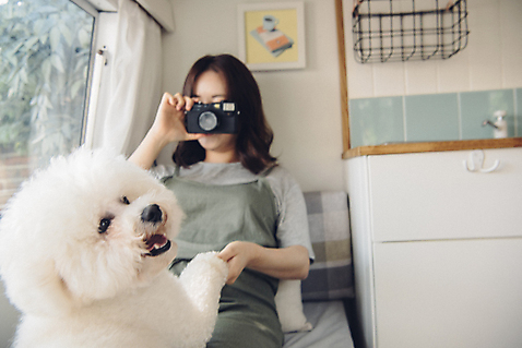 포토 JPG 주간 한마리 여자 실내 한명 사람 상반신 20대 성인 앞모습 반려동물 카메라 손잡기 사진촬영 캠핑 한국인 강아지 캠핑카 반려 성인여자한명만 비숑프리제 펫팸족 국내포토 자연요소 동물 1 뷰포인트 모션 자동차 레저 동양인 청년 내부 전자제품 촬영 개 신조어 여자한명만 성인여자만 파일형식