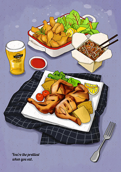 PSD 포크 채소 일러스트 젓가락 맥주 사람없음 프라이드치킨 샐러드 감자튀김 식탁보 면류 케첩 레몬 치맥 플레이팅 국내일러스트 식기 음식 과일 감자 주류 수저 치킨 튀김 소스_음식 상차림 파일형식