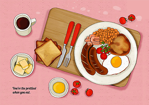 PSD 포크 일러스트 방울토마토 콩 사람없음 소시지 나이프 아침식사 커피잔 계란프라이 토스트 베이컨 버터 플레이팅 국내일러스트 식기 커피 빵 토마토 잔 곡류 돼지고기 식사 가공식품 칼 상차림 계란요리 파일형식