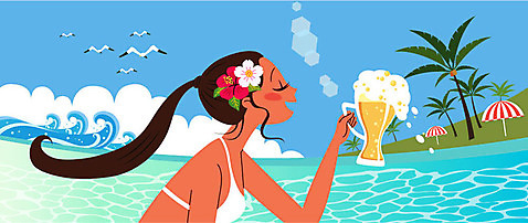 여자 수영복 파도 바다 여러마리 일러스트 갈매기 생맥주 한명 들기 사람 상반신 성인 해변 야자수 파라솔 더위 더위탈출 맥주거품 열대꽃 AI_파일형식 미소_표정 국내일러스트 나무 1 옷 꽃 다수 모션 조류 날씨 맥주 표정 거품 파일형식 벡터