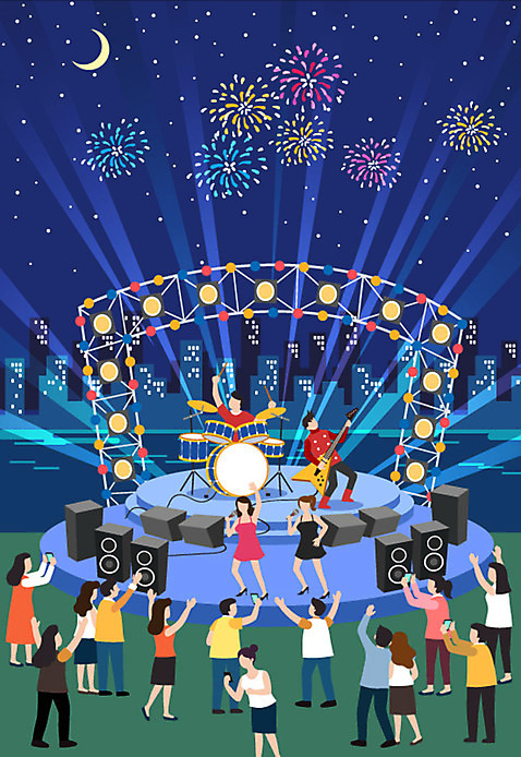 전신 라이프스타일 여자 남자 연주 일러스트 노래 불꽃놀이 사람 빌딩 여러명 성인 일상 축제 스피커 공연 무대 기타 도시 야간 박수 드럼 관람 음악축제 AI_파일형식 국내일러스트 자연요소 음악 음향기기 다수 놀이 현악기 타악기 손짓 이벤트 건물 라이프 생활 파일형식 벡터