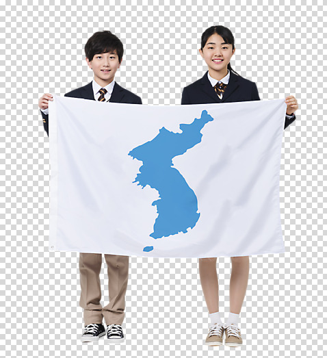 전신 편집이미지 학생 응시 여자 남자 교복 청소년 서기 들기 사람 앞모습 한국인 PNG 십대만 편집소스 한반도기 미소_표정 시선 옷 뷰포인트 모션 표정 동양인 깃발 파일형식