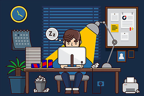 전신 남자 일러스트 회사 피곤 한명 사람 성인 작업 직장인 남색 일과 야근 성인남자한명만 Z세대 AI_파일형식 국내일러스트 직업 1 컬러 컨셉 비즈니스 업무 세대 남자한명만 성인남자만 파일형식 벡터