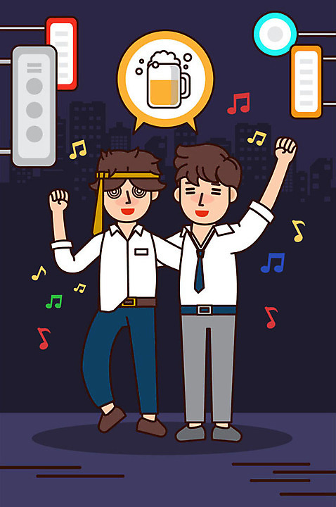 전신 남자 일러스트 맥주 생맥주 사람 성인 두명 보라색 직장인 만취 일과 술자리 주점 회식 성인남자만 AI_파일형식 국내일러스트 직업 컬러 주류 식사 술집 남자만 성인만 파일형식 벡터