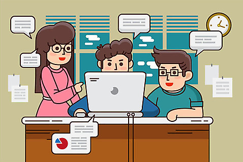 여자 남자 일러스트 회의 그래프 대화 사람 여러명 상반신 성인 노트북 회색 업무 작업 직장인 문서 일과 의견 소통 프로젝트 성인만 AI_파일형식 국내일러스트 직업 컬러 다수 컨셉 비즈니스 말하기 전자제품 파일형식 벡터