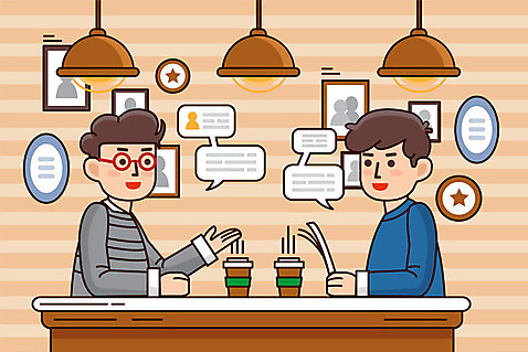 남자 커피 일러스트 대화 사람 상반신 성인 두명 갈색 카페 모임 업무 직장인 일과 카페인 성인남자만 AI_파일형식 국내일러스트 직업 음료 컬러 말하기 상점 작업 남자만 성인만 파일형식 벡터