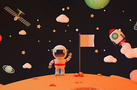 포토 JPG 해외이미지 전신 구름 별 한명 서기 사람 3D 우주 검은색 행성 인공위성 로켓 우주비행사 깃발 우주선 손인사 우주복 해외포토 자연요소 1 옷 컬러 통신 모션 인사 디지털합성 파일형식 이미지허브