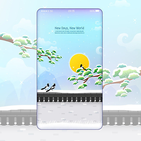 백그라운드 일러스트 새해 세마리 사람없음 스마트폰 태양 소나무 까치 기와담장 2020년 경자년 폰배경 AI_파일형식 국내일러스트 자연요소 나무 조류 기와 3 핸드폰 스마트기기 담장 연도 파일형식 벡터