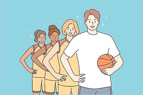 EPS 해외이미지 여자 남자 허리손 하늘색 일러스트 협력 함께함 농구 농구공 들기 상반신 성인 감독 동료 농구선수 성인만 해외일러스트 직업 포즈 컨셉 공 관계 모션 운동선수 사람 파란색 구기 파일형식 벡터 이미지허브