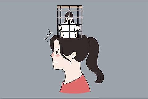 감정 컬러 컨셉 표정 건강 사람 라이프 생활 여자만 성인만 파일형식 벡터 슬픔 무표정 영혼 정신건강 성인여자만 성인 두명 상반신 회색 감옥 구속 일상 여자 일러스트 EPS 해외이미지 라이프스타일 해외일러스트 이미지허브