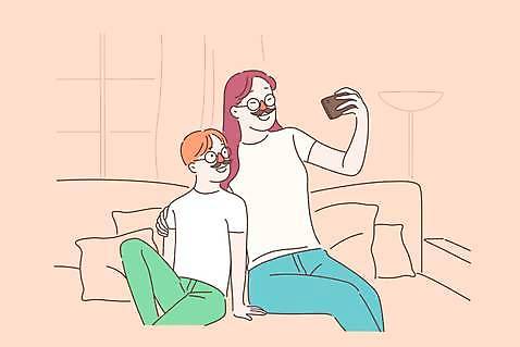 EPS 해외이미지 모자_엄마와아들 여자 남자 안경 아들 어린이 쿠션 일러스트 가족 엄마 함께함 사랑 들기 앉기 소년 상반신 성인 두명 스마트폰 소파 분장 파티용품 안경낌 코랄 해외일러스트 잡화 감정 컬러 컨셉 의자 관계 모션 사람 핸드폰 스마트기기 파티 이벤트용품 파일형식 벡터 이미지허브