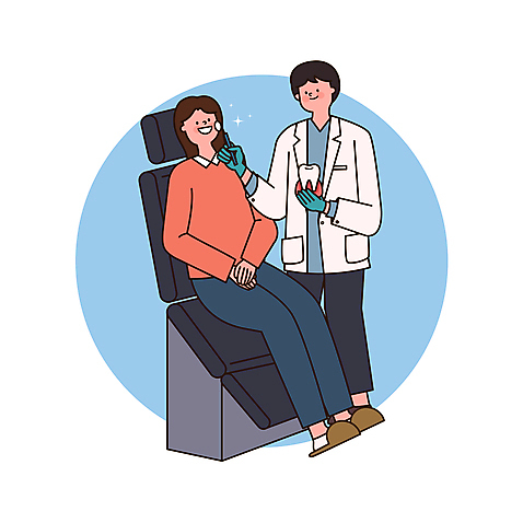 전신 여자 남자 하늘색 의자 일러스트 의학 치과 서기 들기 앉기 성인 두명 환자 치아 치과의사 치과용품 치아모형 치과진료 성인만 AI_파일형식 구강거울 국내일러스트 가구 모션 병원 사람 파란색 진료 의사 의료용품 소화기관 파일형식 벡터