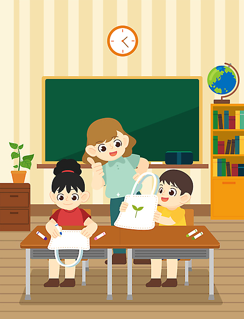 전신 여자 어린이교육 교육 남자 어린이 허리손 일러스트 교실 학교 책장 서기 앉기 소년 성인 세명 지구본 교사 칠판 최고 책상 친환경 크레파스 만들기 자연학습 베이지색 에코백 AI_파일형식 소녀_어린이 국내일러스트 직업 컬러 포즈 가구 가방 모션 학용품 사람 환경 체험학습 에코 파일형식 벡터