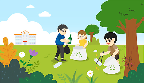 전신 나무 여자 어린이교육 교육 남자 어린이 일러스트 학교 유리병 집게 들기 소년 성인 세명 연두색 교사 재활용 쓰레기 친환경 페트병 자연학습 쓰레기봉투 쓰레기줍기 줍기 플로깅 재활용표시 AI_파일형식 소녀_어린이 국내일러스트 식물 직업 모션 표시 병_용기 봉투 사람 초록색 환경 체험학습 병_담는 파일형식 벡터
