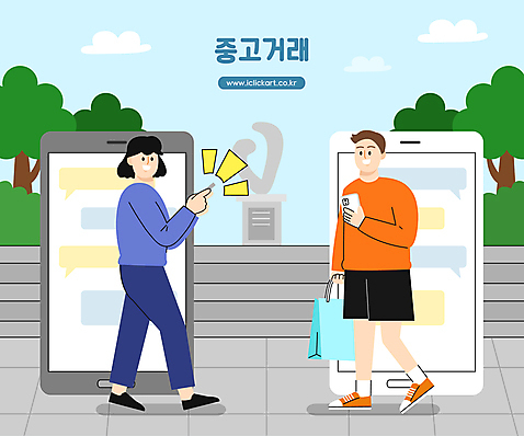 전신 공원 여자 남자 일러스트 들기 성인 두명 스마트폰 쇼핑백 걷기 만남 가리킴 상인 고객 발견 채팅 성인만 중고거래 AI_파일형식 국내일러스트 공공시설 컨셉 가방 모션 사람 손짓 핸드폰 스마트기기 거래 파일형식 벡터