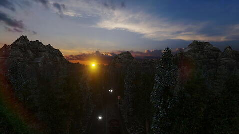 도로 자동차 자연 산 풍경 사람없음 일몰 4K MOV 해외동영상 클립영상 길 육상교통 교통시설 노을 생태계 동영상 파일형식