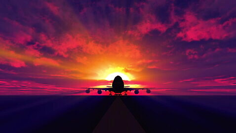 구름 실루엣 여행 교통시설 하늘 비행기 사람없음 태양 3D 일출 일몰 공항 활주로 이륙 착륙 MOV 해외동영상 클립영상 자연요소 길 교통 항공교통 대중교통 촬영기법 노을 디지털합성 시설 동영상 파일형식
