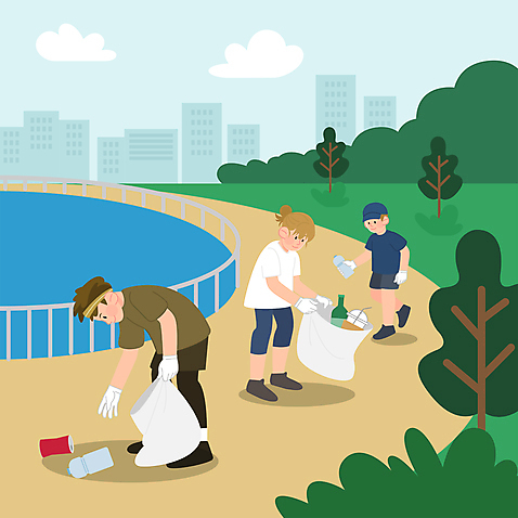전신 나무 공원 여자 남자 호수 일러스트 숙이기 들기 성인 세명 자연보호 그린캠페인 쓰레기 쓰레기봉투 쓰레기줍기 환경운동 성인만 플로깅 AI_파일형식 국내일러스트 식물 공공시설 캠페인 포즈 모션 자연 봉투 사람 보호 파일형식 벡터 줍기