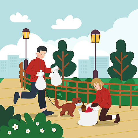 전신 나무 한마리 공원 여자 남자 반려견 가로등 일러스트 하늘 들기 성인 두명 반려동물 걷기 자연보호 그린캠페인 산책 강아지 쓰레기 무릎꿇기 쓰레기봉투 공원길 쓰레기줍기 환경운동 성인만 플로깅 AI_파일형식 국내일러스트 식물 동물 1 공공시설 길 캠페인 모션 자연 휴식 봉투 사람 개 보호 파일형식 벡터 줍기