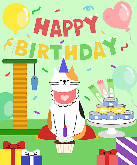 전신 캐릭터 한마리 반려견 일러스트 사람없음 파티 고양이 축하 생일파티 생일 컵케이크 파티용품 풍선 캣타워 고깔_모자 캔사료 애묘간식 AI_파일형식 일러캐릭터 반려용품 모자_잡화 1 기념일 컨셉 포유류 이벤트 반려동물 케이크 개 먹이 오브젝트 이벤트용품 파일형식 벡터