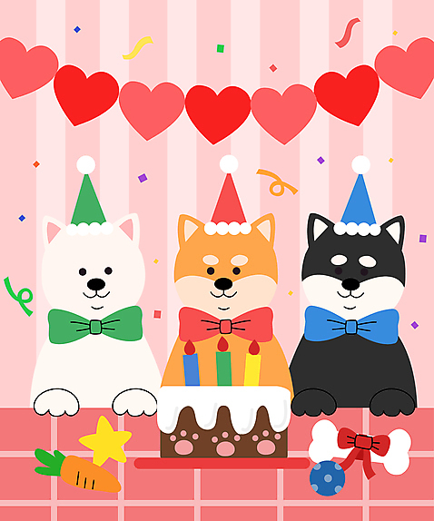 캐릭터 응시 반려견 일러스트 세마리 상반신 사람없음 파티 케이크 축하 생일 개 시바견 고깔_모자 AI_파일형식 일러캐릭터 모자_잡화 시선 기념일 컨셉 포유류 디저트 3 이벤트 반려동물 파일형식 벡터