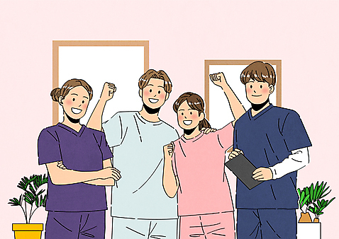 여자 남자 화분 일러스트 함께함 웃음 들기 여러명 상반신 성인 팔짱 파이팅 주먹 환자 정형외과 치료사 성인만 도수치료 AI_파일형식 미소_표정 국내일러스트 직업 다수 컨셉 의학 모션 표정 병원 사람 치료 파일형식 벡터