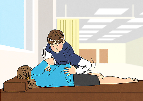 전신 여자 남자 일러스트 상반신 성인 두명 치료 눕기 환자 잡기 마사지 누름 정형외과 치료사 성인만 도수치료 AI_파일형식 국내일러스트 직업 의학 모션 병원 사람 파일형식 벡터