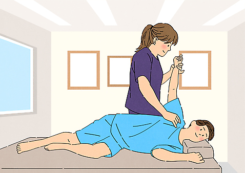 전신 여자 남자 액자 일러스트 창문 상반신 성인 두명 치료 눕기 환자 잡기 마사지 정형외과 치료사 성인만 도수치료 AI_파일형식 국내일러스트 직업 의학 모션 병원 사람 파일형식 벡터