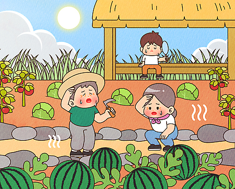 전신 여자 할아버지 노년 남자 할머니 토마토 일러스트 하늘 수박 들기 앉기 성인 세명 태양 농사 농촌 부채 농부 더위 양배추 원두막 낫 부채질 힘듦 무릎구부리기 폭염주의보 땀흘리기 AI_파일형식 구름_자연 여름_계절 국내일러스트 자연요소 직업 계절 포즈 컨셉 농업 채소 과일 모션 날씨 사람 시골 자연재해 파일형식 벡터