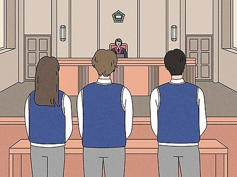 학생 여자 남자 교복 일러스트 청소년 서기 여러명 상반신 성인 법률가 판사 재판 판결 법원 단상 재판소 AI_파일형식 국내일러스트 직업 옷 다수 모션 사람 법 파일형식 벡터