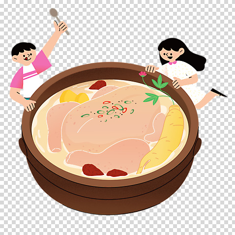전신 편집이미지 여자 남자 한식 들기 누끼 상반신 성인 두명 숟가락 닭고기 복날 인삼 밤_견과류 뚝배기 대추 보양식 삼계탕 PNG 다리들기 성인만 기념일 음식 모션 수저 육류 사람 견과류 삼 몸보신 파일형식