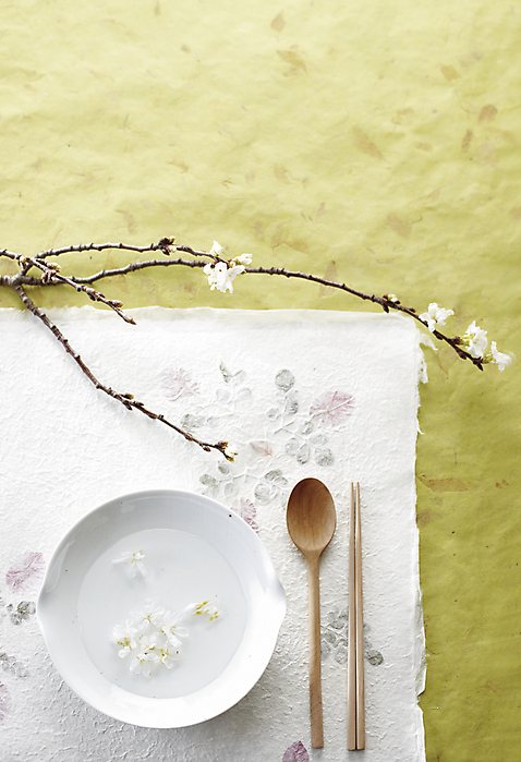 포토 자연요소 나무 식물 식기 종이 뷰포인트 모션 수저 상차림 파일형식 물 하이앵글 사람없음 한지 찢어짐 플레이팅 그릇 꽃 나뭇가지 숟가락 젓가락 JPG 오브젝트 국내포토