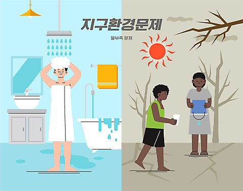 전신 여자 남자 어린이 일러스트 욕조 들기 소년 성인 컵 세명 물 태양 목욕 욕실 나뭇가지 비교 사회이슈 기아 양동이 세면대 샤워기 가뭄 물부족 지구온난화 머리감기 낭비 AI_파일형식 소녀_어린이 국내일러스트 자연요소 나무 식기 컨셉 모션 날씨 사람 청결 기후변화 파일형식 벡터