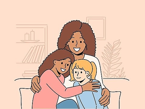 여자 어린이 가구 의자 관계 모션 사람 파일형식 벡터 식물 액자 책장 소파 소녀_어린이 여자만 성인 안기 세명 가족 EPS 일러스트 해외이미지 상반신 해외202309 해외일러스트
