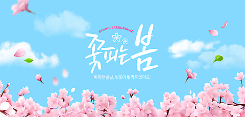 PSD 편집이미지 손글씨 꽃잎 분홍색 하늘색 백그라운드 캘리그라피 하늘 사람없음 봄 벚꽃 구름_자연 이미지편집 자연요소 계절 꽃 컬러 파란색 파일형식